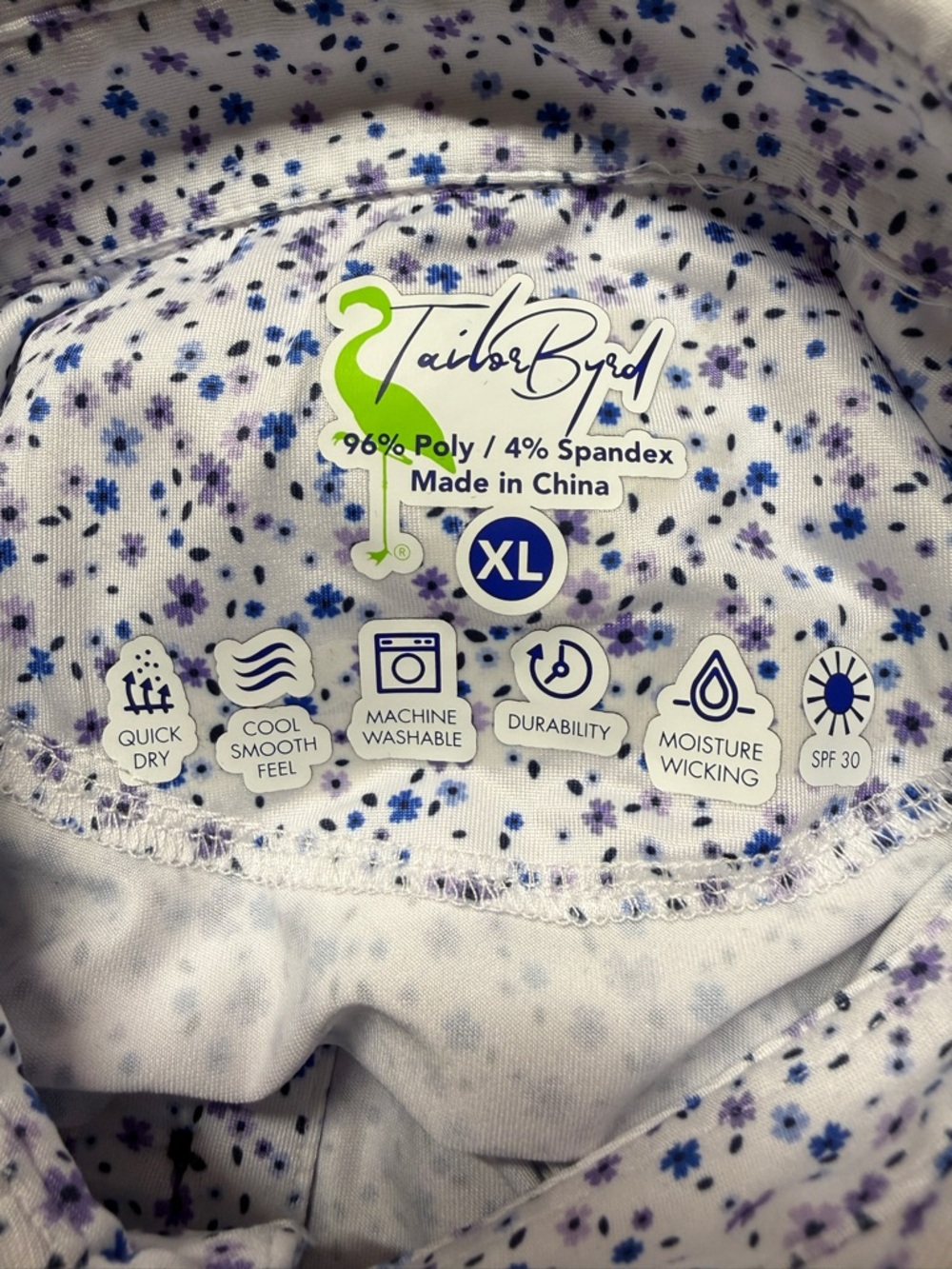 Tailor Byrd Ditsy Floral Performance Polo Golf Shirt White Blue Men's  Size XL - Picture 7 of 17